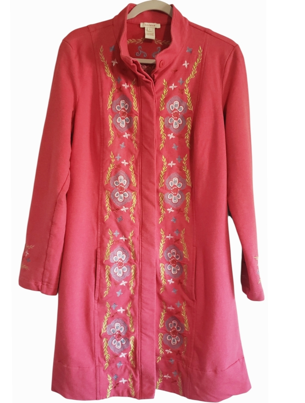 Subdance Embroidered Jacket Coat Womens L Boho French Terry Longline Chic Dress